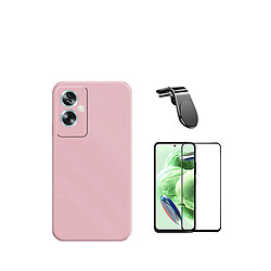 Jeu de films en verre trempé de la couverture 5D + Cas de silicone liquide + SuppOrt Magnétique L Voiture de conduite sécuritaire Phonecare pour Oppo A79 5G - rose