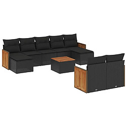 vidaXL Salon de jardin 10 pcs avec coussins noir résine tressée