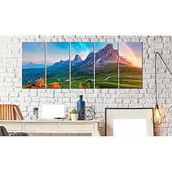 Decoshop26 Tableau toile de décoration murale impression premium en 5 parties sur châssis en bois motif Arc-en-ciel dans les Alpes I 200x80 cm 11_0018065