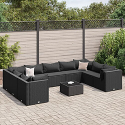 vidaXL Salon de jardin 10 pcs avec coussins noir résine tressée 