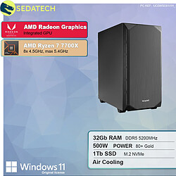 Sedatech PC de bureau • AMD Ryzen 7 7700X • Radeon Vega • 32 Go DDR5 • 1To SSD M.2 • Windows 11