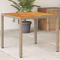 vidaXL Table de jardin beige 90x90x75 cm résine tressée et bois acacia