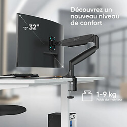 ONKRON Bras Articulé Écran PC 13 - 32 Pouces, Support Ecran Bureau jusqu'à 9 kg - Porte Ecran PC avec VESA 75x75 et VESA 100x100 mm/Support Ecran PC Bureau Inclinable Pivotant Rotatif G100-B Noir