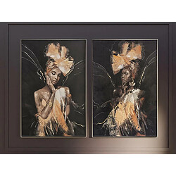 Acheter Pegane Ensemble 2 tableaux peinture à l'huile sur toile,peinte avec cadre en bois noir - Longueur 160 x Profondeur 3.5 x Hauteur 120 cm