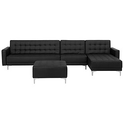 Beliani Canapé angle gauche convertible cuir PU noir 5 places avec pouf ABERDEEN 