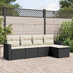 vidaXL Salon de jardin 5 pcs avec coussins noir résine tressée 