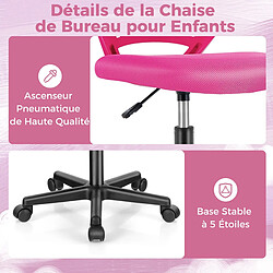 Helloshop26 Chaise de bureau pivotante enfants avec hauteur réglable 77-89 cm siège à roulettes avec dossier ergonomique &amp; base à 5 étoiles charge 150 kg rose 20_0008081