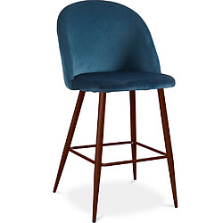 ICONIK INTERIOR Tabouret tapissé en velours - Design scandinave - 66cm - Evelyne Bleu foncé 