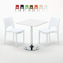 Grand Soleil Table Carrèe Blanc + 2 Chaises Colorées