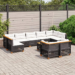 vidaXL Salon de jardin 10 pcs avec coussins noir résine tressée