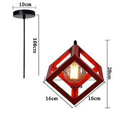 Acheter Stoex E27 Lustre Suspension Industrielle Plafonnier en Métal Fer Forme Cube Carré Abat-Jour Luminaire Corde Ajustable pour Salon Salle à Manger Bar, Rouge