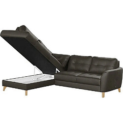 VENESETTI Canapé d'angle convertible en cuir italien de luxe 5 places NORIA avec coffre, chocolat, angle gauche pas cher