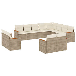 vidaXL Salon de jardin avec coussins 12 pcs beige résine tressée