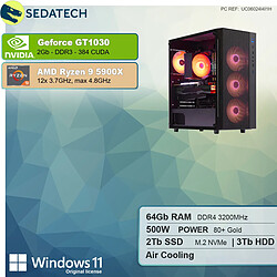 Sedatech PC Gaming • AMD Ryzen 9 5900X • GT1030 • 64 Go RAM • 2To SSD M.2 • 3To HDD • Windows 11