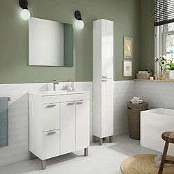 MIRAKEMUEBLE Meuble de salle de bains avec vasque et miroir Aktiva - Gloss White Brillance