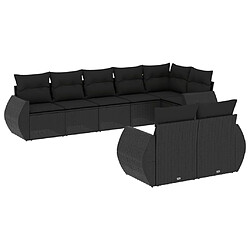 vidaXL Salon de jardin 8 pcs avec coussins noir résine tressée