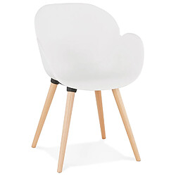 Alterego Chaise design scandinave 'PICATA' blanche avec pieds en bois PICATA