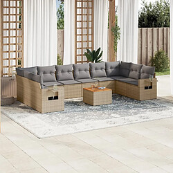 vidaXL Salon de jardin 11 pcs avec coussins beige résine tressée 