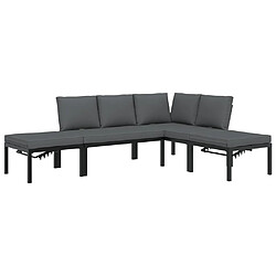 vidaXL Salon de jardin 4 pcs avec coussins noir aluminium