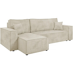 Palozi Sofa Canapé d'angle convertible en velours côtelé Karl - 3 places - Beige