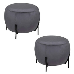 Toilinux 2 Tabourets design velours Calabaza - Diam. 44 x H. 35 cm - Gris