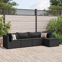 vidaXL Salon de jardin 5 pcs avec coussins Noir Résine tressée