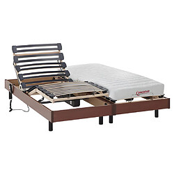 Vente-Unique Lit électrique de relaxation lattes + matelas accueil latex - 2 x 80 x 200 cm - Cerisier - TYNDARE de DREAMEA