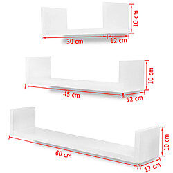 vidaXL Étagères murales 3 pcs Forme de U MDF Blanc pas cher