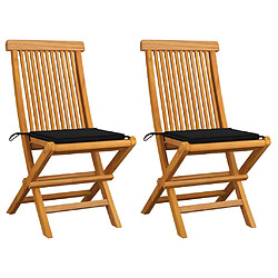 vidaXL Chaises de jardin et coussins noir lot de 2 Bois de teck massif 