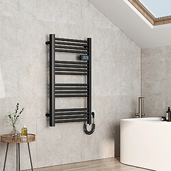 EMKE Sèche-Serviettes Électrique avec Élément Chauffant Thermostat, Chauffe Serviettes à Température Constante de la Salle de Bain, Baguette Chauffante avec Minuterie, 96x54cm, 500W, Noir