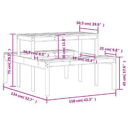 vidaXL Table de pique-nique 110x134x75 cm bois massif de pin pas cher