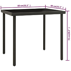 Acheter vidaXL Table à dîner d'extérieur Anthracite 80x80x72 cm Verre et acier