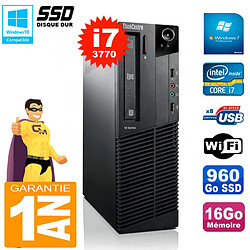 PC Lenovo M92p SFF Core I7-3770 16Go Disque 960Go SSD Graveur DVD Wifi W7 - Occasion