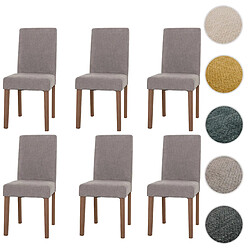 Mendler Lot de 6 chaises de salle à manger Littau, chaise de cuisine à dossier haut, tissu/textile chenille bois ~ gris clair, pieds couleur naturelle 