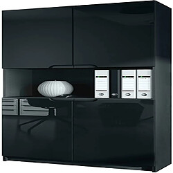 Mpc Armoire de rangement avec 5 compartiments et 4 portes, noir mat/noir haute brillance (82 x 184 x 37 cm)