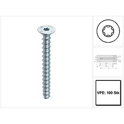 HECO MULTI MONTI plus F Vis d'ancrage 6,0 x 50mm, Vis à béton, Tête fraisée, T-Drive, Zingué bleu, A2K, 100 pcs. (48495)