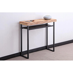 Pegane Table d'entrée en bois coloris chêne nordique / pieds noir - longueur 90 x profondeur 30 cm x hauteur 80 cm