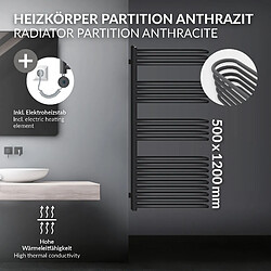 LuxeBath Radiateur mural anthracite 50x120cm résistance 900W thermostat affichage digital