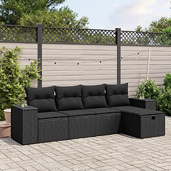 vidaXL Salon de jardin 5 pcs avec coussins noir résine tressée 