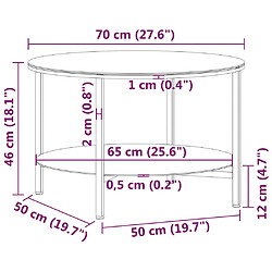 vidaXL Table à thé Noir et marbre noir 70 cm Verre trempé pas cher