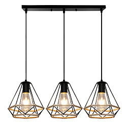 Stoex Lampe À Suspension en Corde de Chanvre 20CM Lustre Rétro en Diamant Noir, Plafonnier D'Intérieur À 3 Lumières Pour Chambre À Coucher Loft 