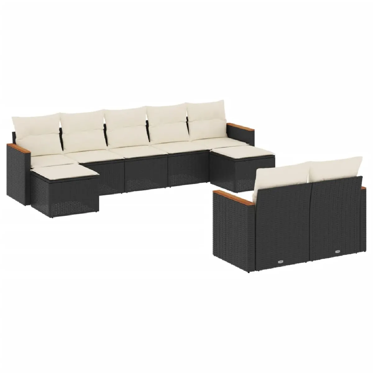 Maison Chic Ensemble Tables et chaises d'extérieur 9 pcs avec coussins,Salon de jardin noir résine tressée -GKD465215