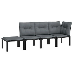 vidaXL Salon de jardin 4 pcs noir et gris résine tressée