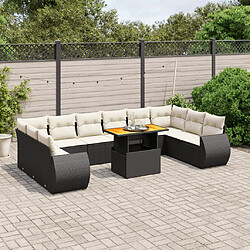 vidaXL Salon de jardin 11 pcs avec coussins noir résine tressée 