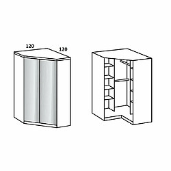 Inside 75 Armoire d'angle LAVAL miroir décor béton et blanc 2 portes
