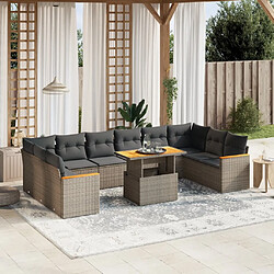 vidaXL Salon de jardin 11 pcs avec coussins gris résine tressée