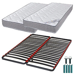 Ebac Matelas mousse + Sommier métal C39 2x90x200 Wave - Hauteur 19 cm - Soutien ferme