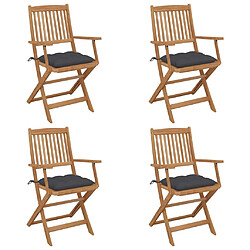 Maison Chic Lot de 4 Chaises pliables de jardin avec coussins - Fauteuil d'extérieur Bois d'acacia -MN81762