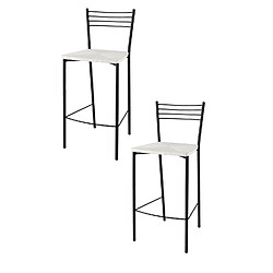 T M C S Tommychairs - Set 2 tabourets ELENA, structure en acier noir mat et assise en fausse paille blanc