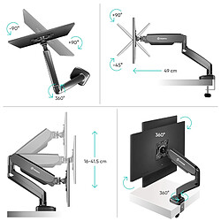 Avis ONKRON Bras Articulé Écran PC 13 - 32 Pouces Ecran, Bras pour Ecran PC Poids jusqu'à 8 kg - Support Ecran PC Bureau VESA 75x75 & VESA 100x100/Porte Ecran PC Inclinable Pivotant Rotatif G50-B Noir